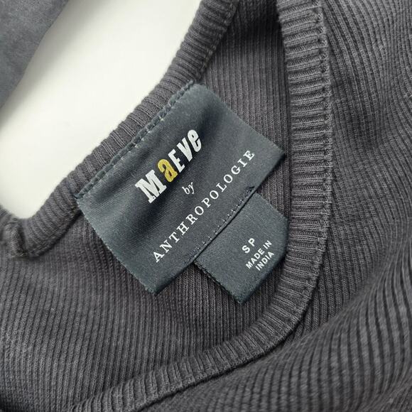 Anthropologie Top Womens Small Black Tank Bow Tie Shoulder Ribbed Maeve - Picture 3 of 12